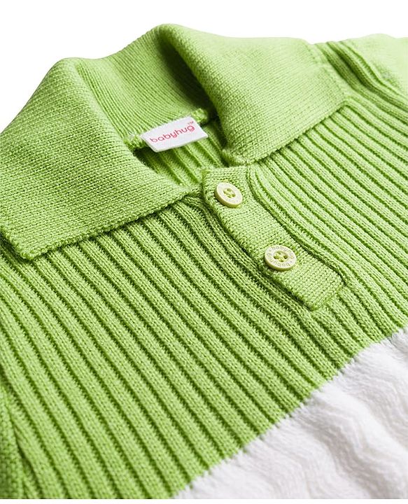 Babyhug Knit Full Sleeves Striped Sweater Set - Green