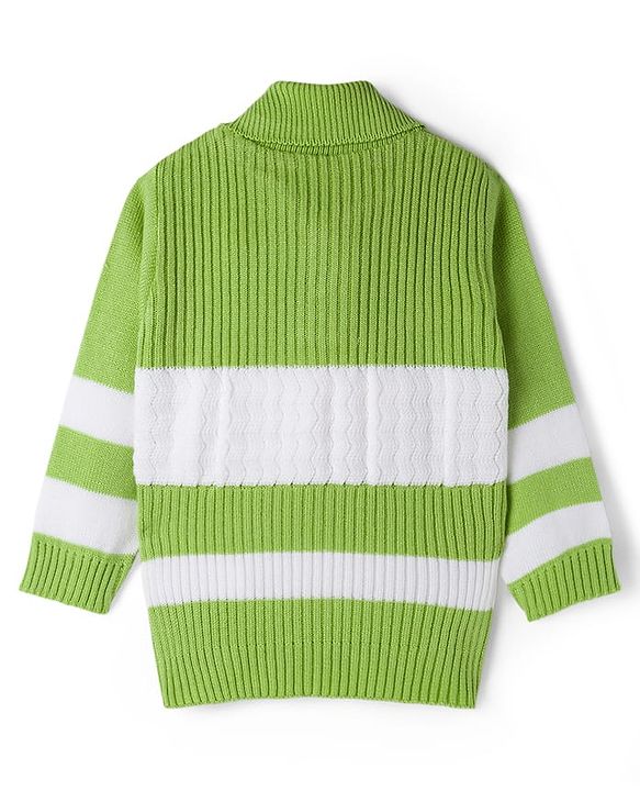 Babyhug Knit Full Sleeves Striped Sweater Set - Green