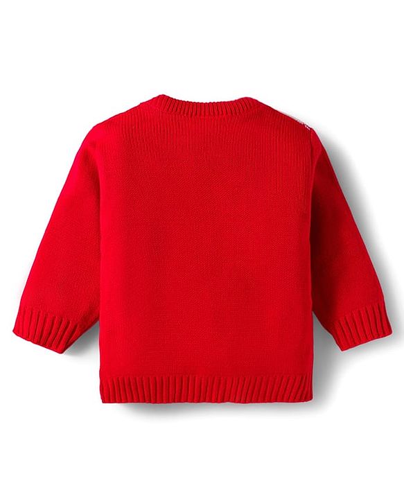 Babyhug Knitted Full Sleeves Sweater Set With Heart Design - Red