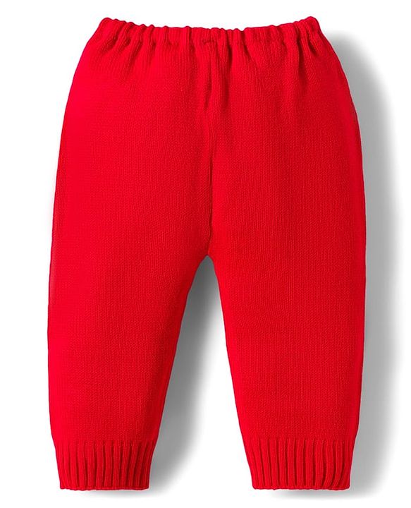 Babyhug Knitted Full Sleeves Sweater Set With Heart Design - Red