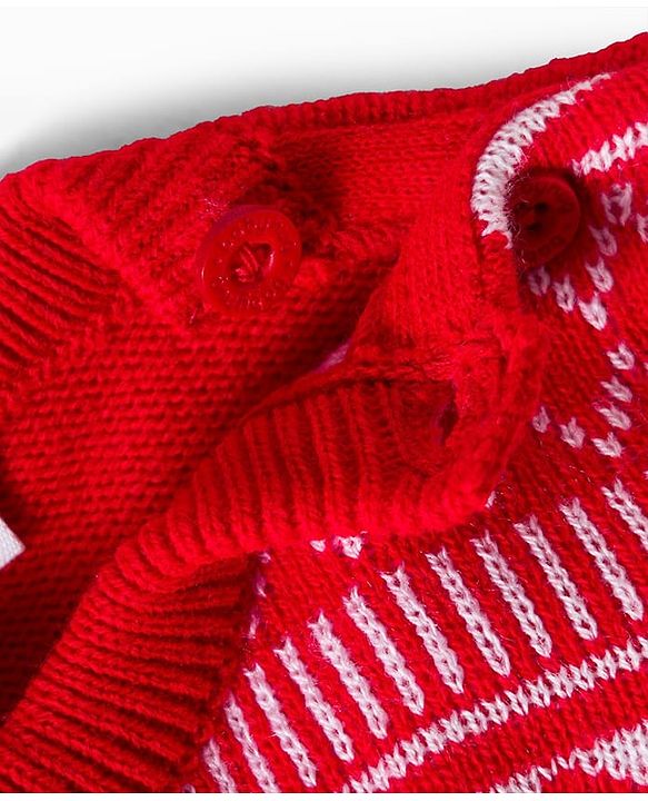 Babyhug Knitted Full Sleeves Sweater Set With Heart Design - Red