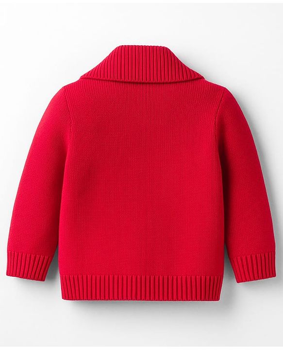 Babyhug Knit Full Sleeves Pullover Sweater Set with Santa Design - Red