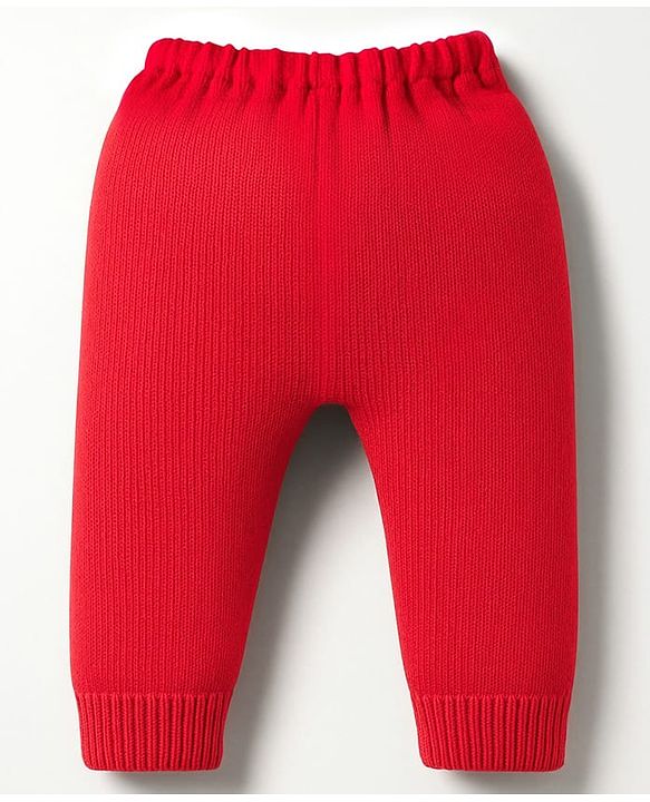 Babyhug Knit Full Sleeves Pullover Sweater Set with Santa Design - Red