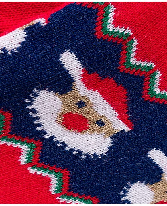 Babyhug Knit Full Sleeves Pullover Sweater Set with Santa Design - Red