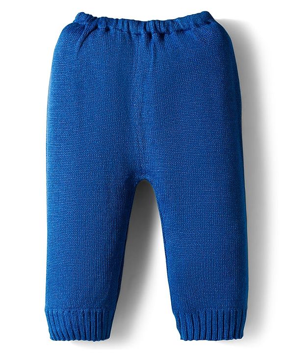 Babyhug Knit Full Sleeves Front Open Striped Sweater Set - Blue
