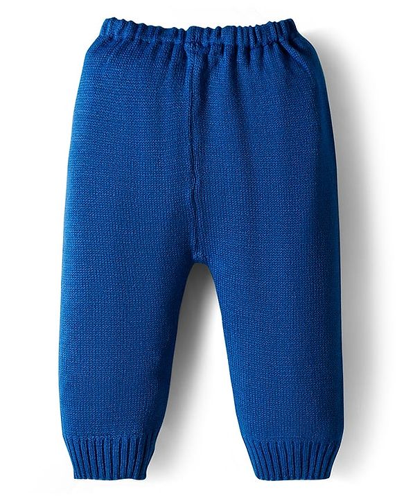 Babyhug Knit Full Sleeves Front Open Striped Sweater Set - Blue