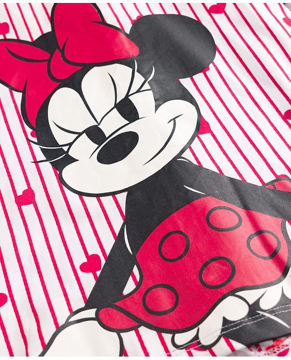 Pine Kids Disney 100% Cotton Knit Full Sleeves Front Open Co-Ords Shirt & Pyjama Night Suit With Front & Back Minnie Mouse Graphics - Red