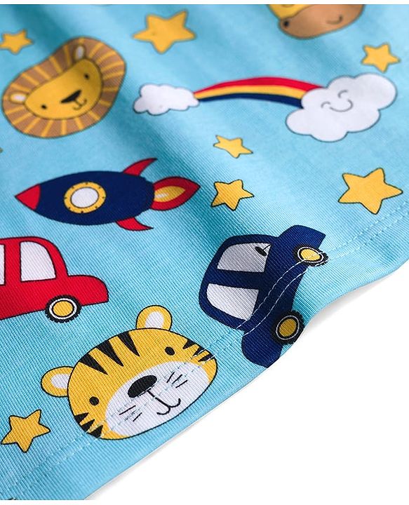 Babyhug Cotton Knit Full Sleeves Co-ords Night Suit with Space Theme Print - Light Blue