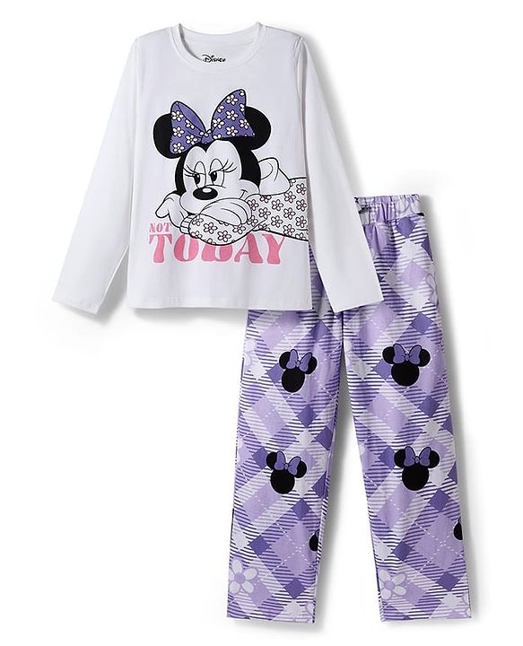 Pine Kids Disney Single Jersey Knit Full Sleeves Night Suit With Minnie Mouse Graphics - Lavender