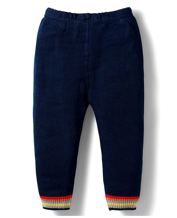 Babyhug Knit Full Sleeves Sweater Set With Stripes - Navy Blue