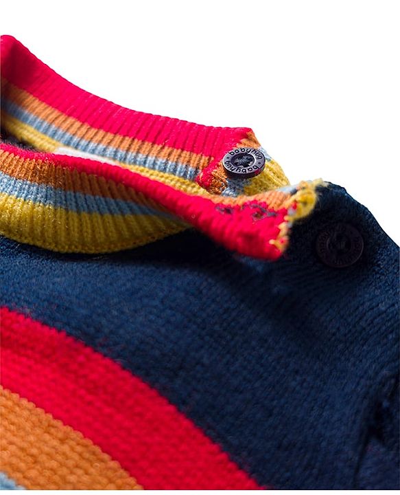 Babyhug Knit Full Sleeves Sweater Set With Stripes - Navy Blue