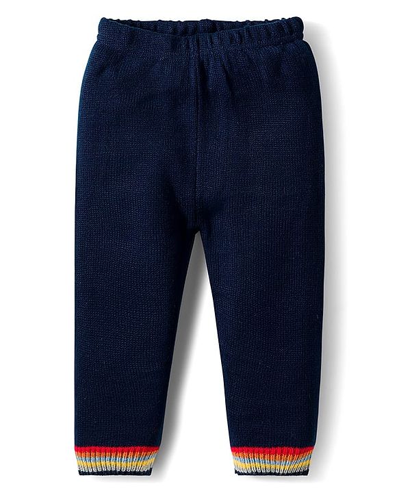 Babyhug Knit Full Sleeves Sweater Set With Stripes - Navy Blue