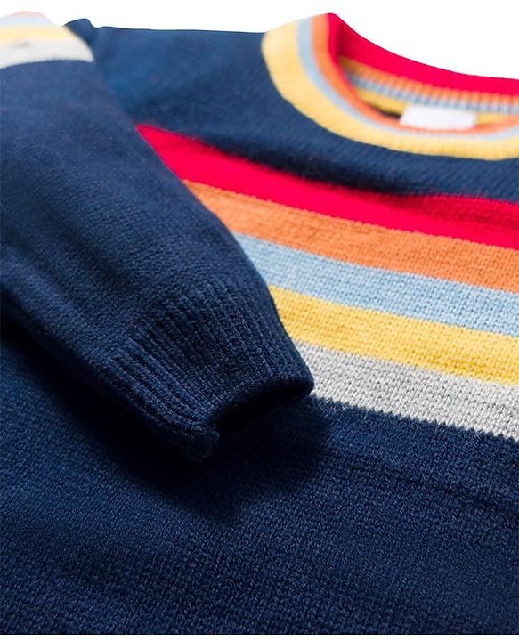 Babyhug Knit Full Sleeves Sweater Set With Stripes - Navy Blue