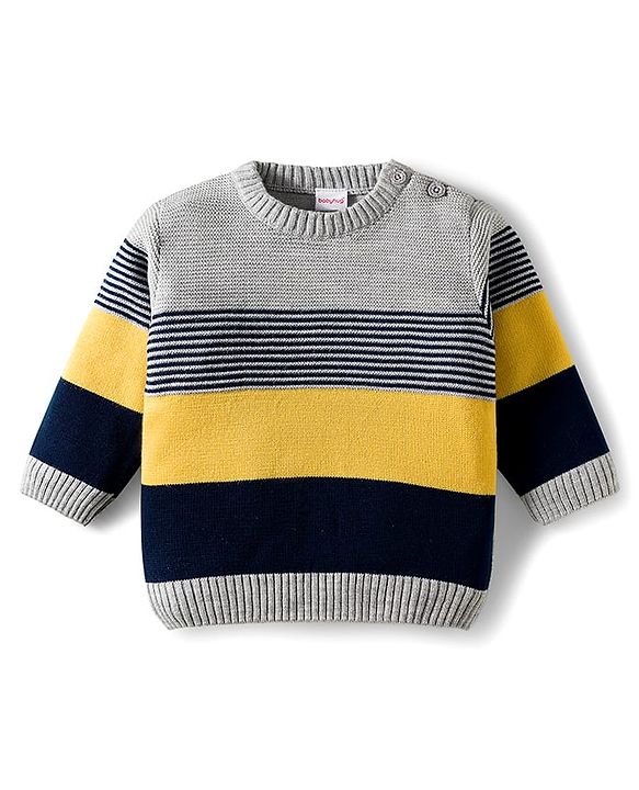 Babyhug Knit Full Sleeves Sweater Set With Stripes - Multicolour