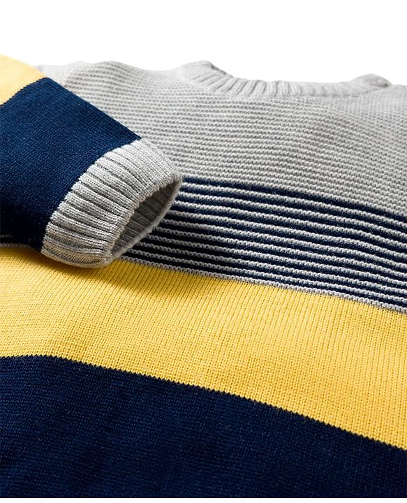 Babyhug Knit Full Sleeves Sweater Set With Stripes - Multicolour