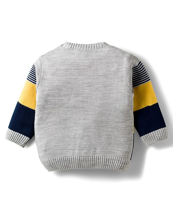Babyhug Knit Full Sleeves Sweater Set With Stripes - Multicolour