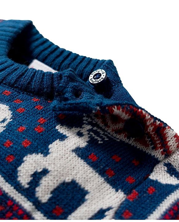 Babyhug Knit Full Sleeves Sweat Set With Animal Design - Navy Blue