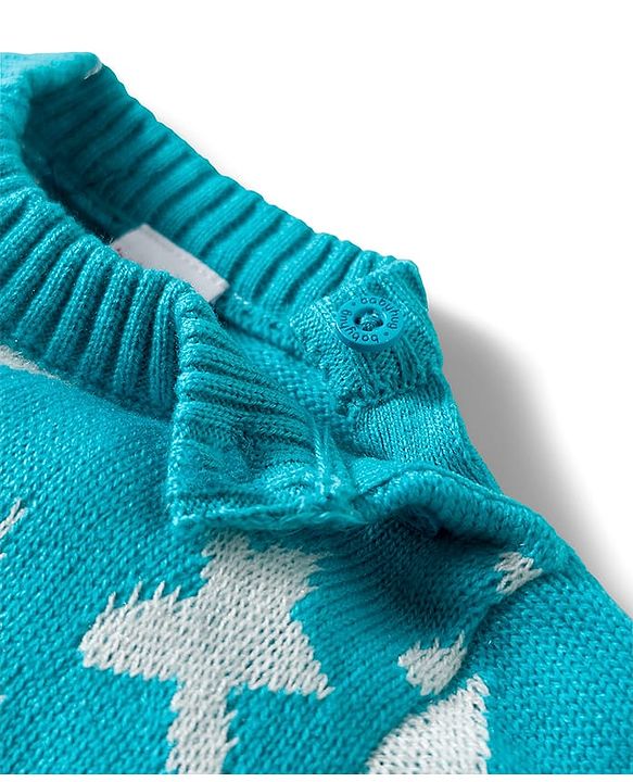 Babyhug Knit Full Sleeves Sweater Set With Star Design - Light Blue