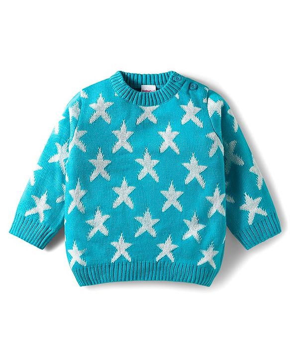 Babyhug Knit Full Sleeves Sweater Set With Star Design - Light Blue