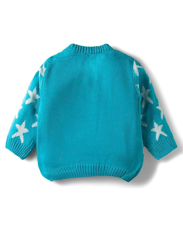 Babyhug Knit Full Sleeves Sweater Set With Star Design - Light Blue