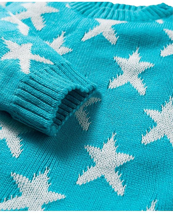 Babyhug Knit Full Sleeves Sweater Set With Star Design - Light Blue
