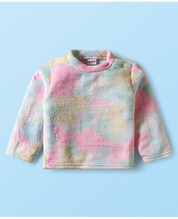 Babyhug Velour Knit Full Sleeves Co-ords Winter Wear Night Suit With Tie Dye Print - Multicolour