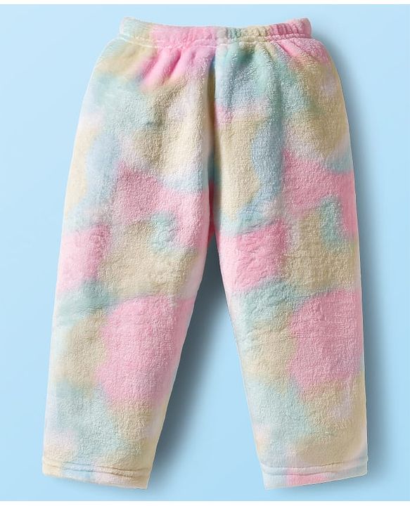 Babyhug Velour Knit Full Sleeves Co-ords Winter Wear Night Suit With Tie Dye Print - Multicolour