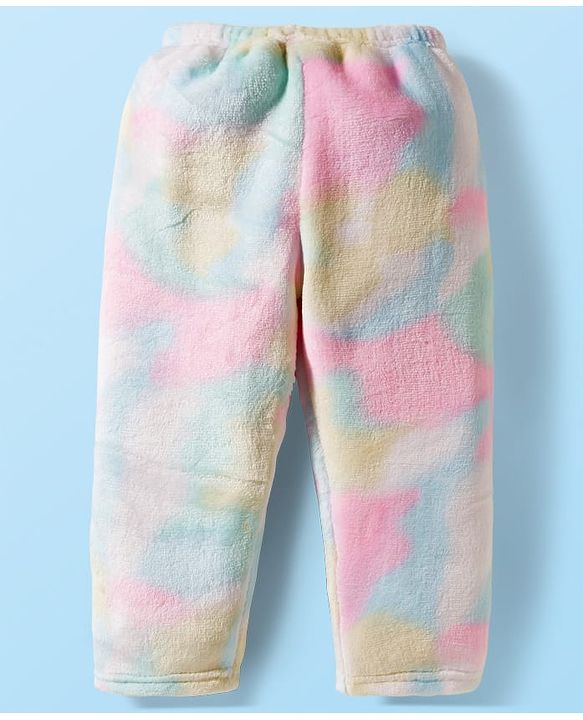Babyhug Velour Knit Full Sleeves Co-ords Winter Wear Night Suit With Tie Dye Print - Multicolour