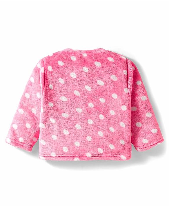 Babyhug Velour Knit Full Sleeves Co-ords Night Suit With Polka Dot Print - Pink