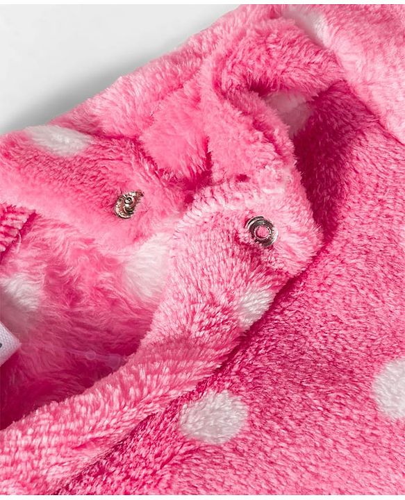 Babyhug Velour Knit Full Sleeves Co-ords Night Suit With Polka Dot Print - Pink