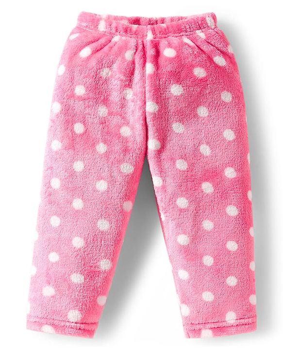Babyhug Velour Knit Full Sleeves Co-ords Night Suit With Polka Dot Print - Pink