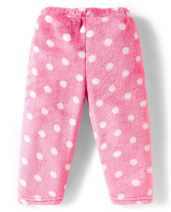 Babyhug Velour Knit Full Sleeves Co-ords Night Suit With Polka Dot Print - Pink