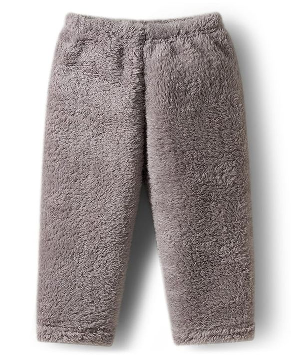 Babyhug Velour Knit Full Sleeves  Winter Wear Night Suit With Bear Embriodery - Grey