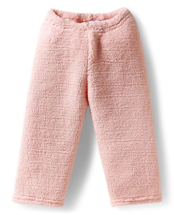 Babyhug Velour Knit Full Sleeves Winter Wear Night Suit With Teddy Bear Patch - Peach