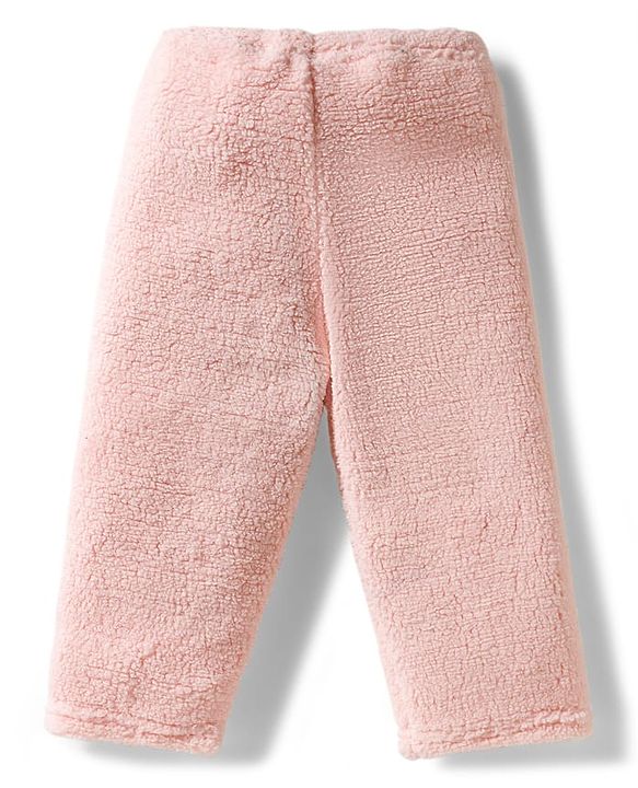 Babyhug Velour Knit Full Sleeves Winter Wear Night Suit With Teddy Bear Patch - Peach