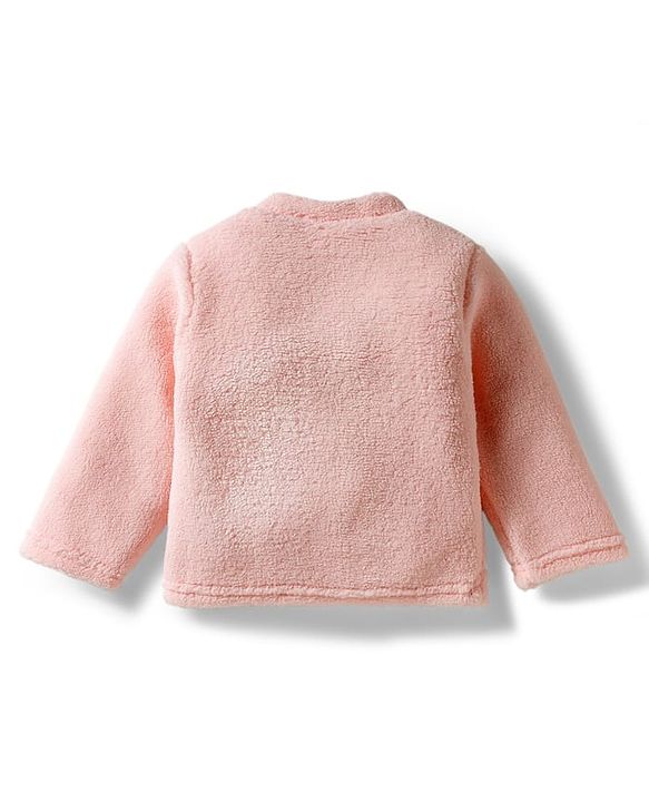 Babyhug Velour Knit Full Sleeves Winter Wear Night Suit With Teddy Bear Patch - Peach