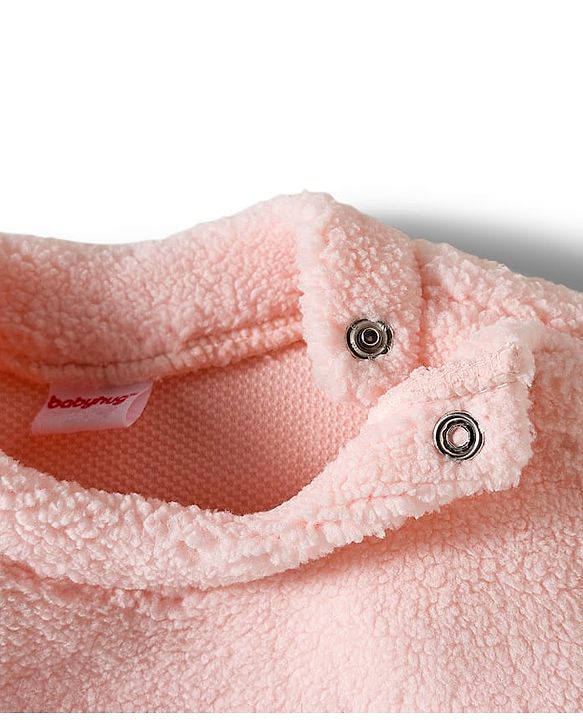 Babyhug Velour Knit Full Sleeves Winter Wear Night Suit With Teddy Bear Patch - Peach