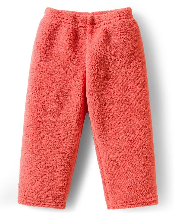 Babyhug Velour Knit Full Sleeves Winter Wear Night Suit With Floral Embroidery - Coral