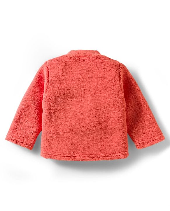 Babyhug Velour Knit Full Sleeves Winter Wear Night Suit With Floral Embroidery - Coral