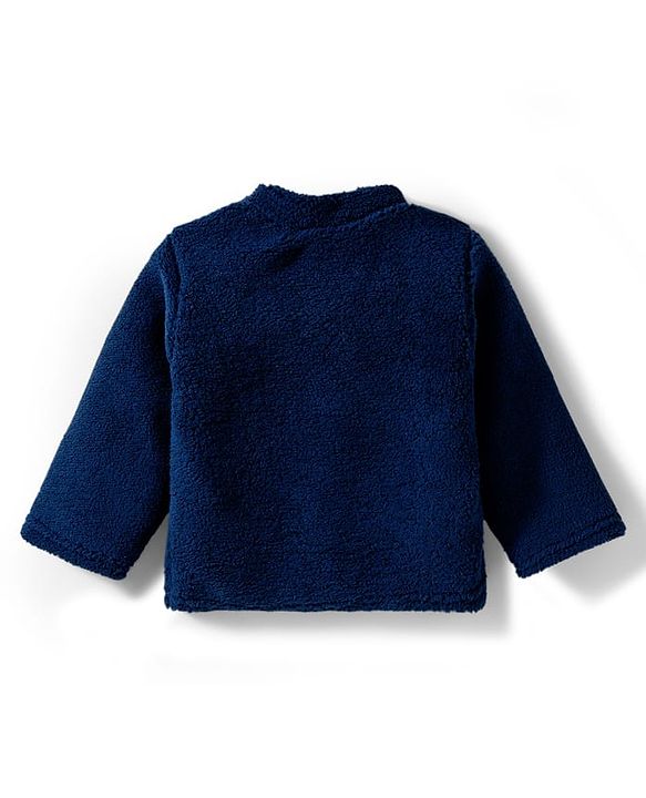 Babyhug Velour Knit Full Sleeves Winter Wear Night Suit With Animal Patch - Navy Blue