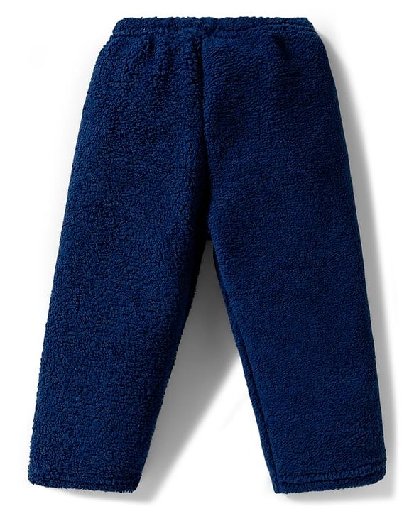 Babyhug Velour Knit Full Sleeves Winter Wear Night Suit With Animal Patch - Navy Blue