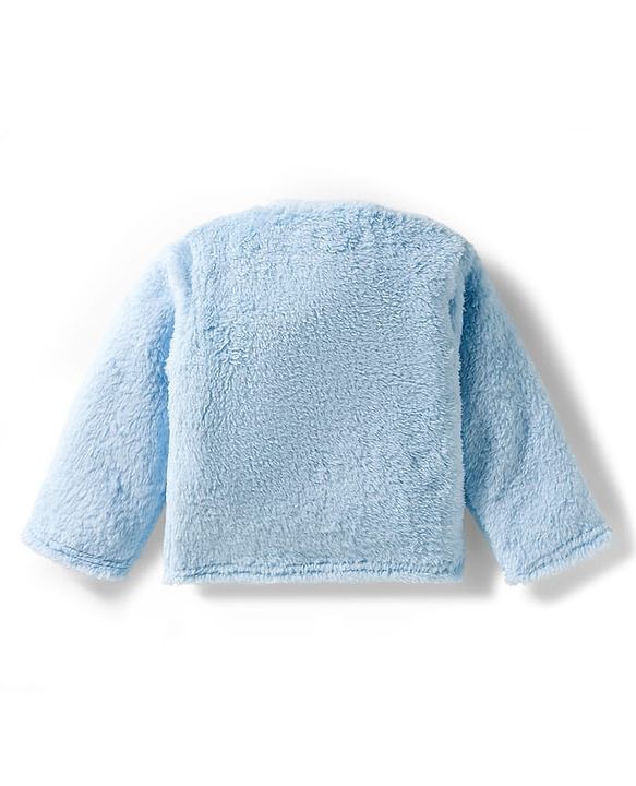Babyhug Velour Knit Full Sleeves Winter Wear Night Suit With Teddy Bear Patch - Light Blue