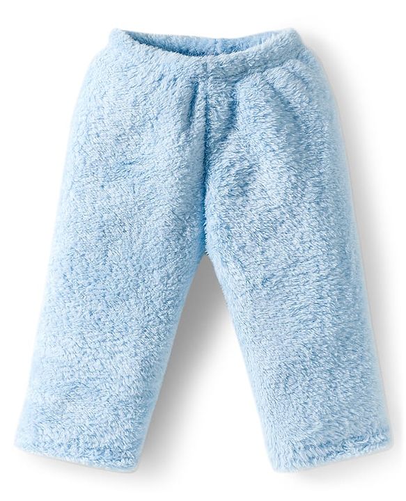 Babyhug Velour Knit Full Sleeves Winter Wear Night Suit With Teddy Bear Patch - Light Blue