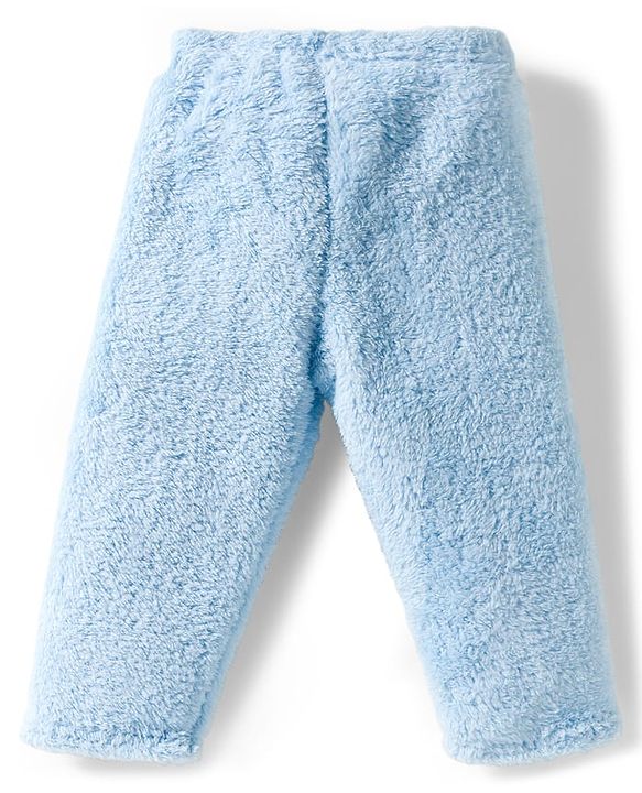 Babyhug Velour Knit Full Sleeves Winter Wear Night Suit With Teddy Bear Patch - Light Blue