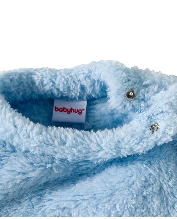 Babyhug Velour Knit Full Sleeves Winter Wear Night Suit With Teddy Bear Patch - Light Blue