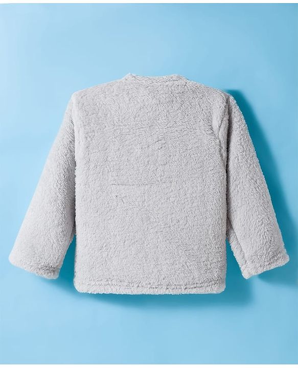 Babyhug Velour Knit Full Sleeves Winter Wear Night Suit With Smiley Face - Grey