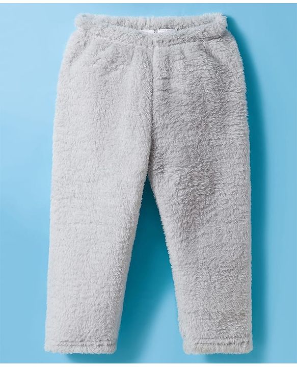 Babyhug Velour Knit Full Sleeves Winter Wear Night Suit With Smiley Face - Grey