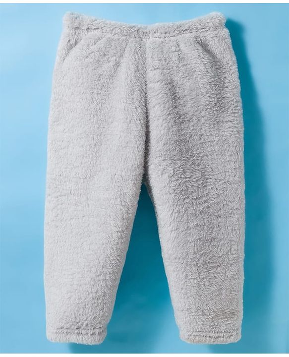 Babyhug Velour Knit Full Sleeves Winter Wear Night Suit With Smiley Face - Grey