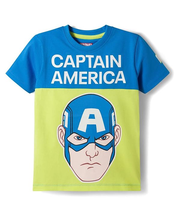 Pine Kids Marvel Single Jersey Knit Half Sleeves T-Shirt & Short Set With Captain America Print - Blue