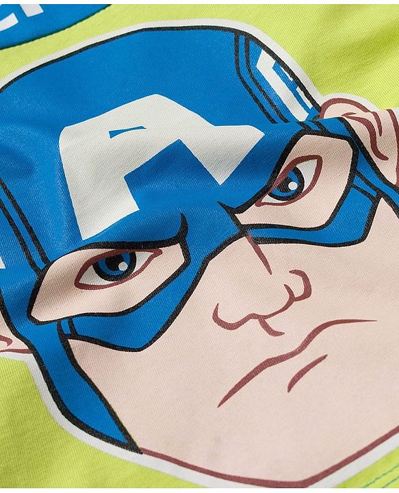 Pine Kids Marvel Single Jersey Knit Half Sleeves T-Shirt & Short Set With Captain America Print - Blue